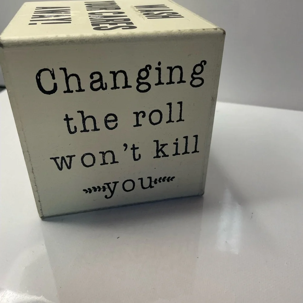 Sign Dice  Bathroom Block Cream and Black with sayings funny rare